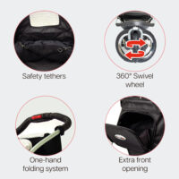 Features of the InnoPet Comfort Air Black silver include safety tethers, front opening for dachshunds and one-hand-folding system