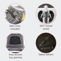 Features of the InnoPet Hercules 2.0 larg dog buggy include safety tethers, a top opening and a rain cover