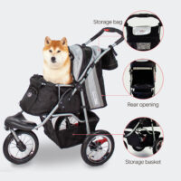 Features of the InnoPet Comfort Air black grey include a rear opening, storage bag and shopping basket