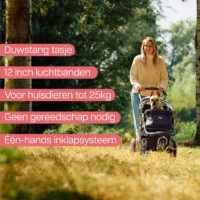 De InnoPet Comfort Air Eco is een stevige hondenbuggy met luchtbanden, perfect voor offroad-ritten en dagelijkse uitstapjes met uw huisdier.