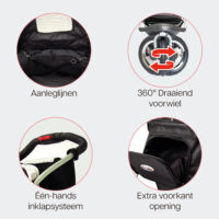 Kenmerken van de InnoPet Comfort Air zwartgrijs zijn onder meer een opening aan de achterkant, een opbergtas en een boodschappenmand.