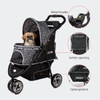 Kenmerken van de InnoPet Allure Onyx zijn onder meer een bekerhouder met opbergvak, achterklep en boodschappenmand.