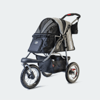 InnoPet Dog Pram Comfort Air Eco Black Silver Oblique View Mesh Closed