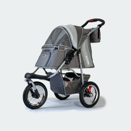 InnoPet Dog Pram Comfort Air Eco Grey Oblique View Mesh Closed