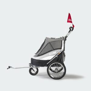 innopet hondenbuggy en fietskar sporty dog trailer deluxe zwart grijs zijkant met fietsstang