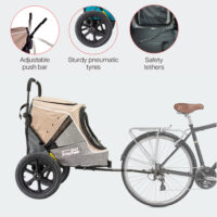 Freatures of the InnoPet Evolution beige include pneumatic tyres with plastic rims, adjustable push bar and safety tethers
