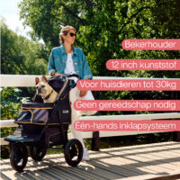De InnoPet Adventure is een all-terrain hondenbuggy die dankzij zijn dikke, lekbestendige banden gemakkelijk offroad kan rijden.