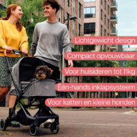 De InnoPet city Buggy is een grijskleurige hondenbuggy die zeer compact opvouwt, perfect wanneer je reist met je hond of kat