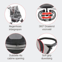 Kenmerken van de Avenue kattenbuggy zijn een dubbele cabine rits, zachte grip duwstang en de regenhoes die is inbegrepen bij deze hondenbuggy