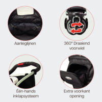 Kenmerken van de InnoPet Comfort EFA Black Silver zijn onder meer veiligheidskoorden en een systeem waarmee de wagen met één hand kan worden ingeklapt.