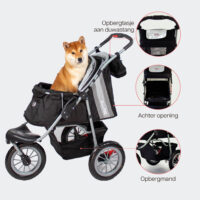 Kenmerken van de InnoPet Comfort EFA Black grey zijn onder meer een opbergmand, een achterklep en een tas die aan de duwstang hangt.