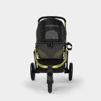 Vooraanzicht van de InnoPet Premium Comfort hondenbuggy zwart met gesloten cabine.
