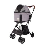 Compacte hondenbuggy met losse cabine die als carrier en auto mand voor hond of kat gebruikt kan worden.