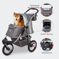 Kenmerken van de InnoPet Comfort Air grijs zijn onder meer een opening aan de achterkant, een opbergtas en een boodschappenmand.