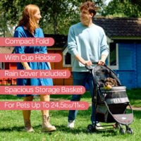 The InnoPet Avenue shiney grey red is a lightweight dog stroller that folds compactly for small dogs and cats.