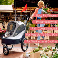 The InnoPet Sporty Dog Trailer Deluxe Black Silver Grey is a dog pram and bike trailer for dogs in one.