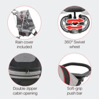 Features of the Avenue cat buggy include a double cabin zipper, soft-grip push bar, and rain cover included with this dog buggy.