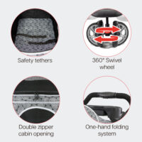 Features of the InnoPet Allure onyx include safety tethers, one-hand-folding mechanism and a double zipper