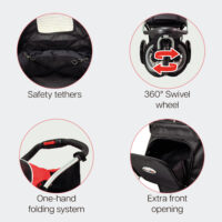 Features of the InnoPet Comfort EFA Red black include safety tethers and a one-hand-folding system