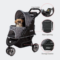 Features of the InnoPet Allure onyx include a cup holder with storage pocket, rear opening and shopping basket