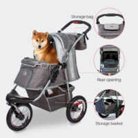 Features of the InnoPet Comfort Air grey include a rear opening, storage bag and shopping basket
