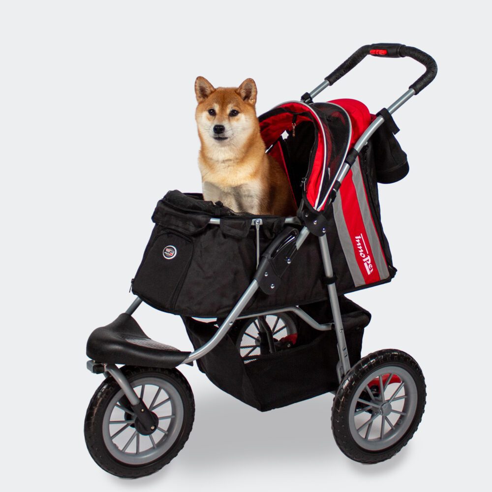 InnoPet Comfort EFA Eco Dog stroller with shiba dog