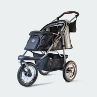 InnoPet Dog Pram Comfort Air Eco Black Silver Oblique View Cabin Fully Open