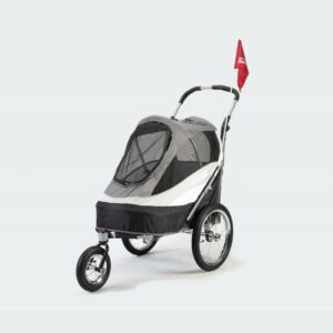 innopet hondenbuggy en fietskar sporty dog trailer deluxe zwart grijs schuin vooraanzicht