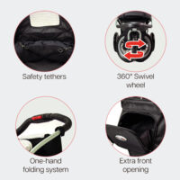 Features of the InnoPet Comfort EFA Black Silver include safety tethers and a one-hand-folding system
