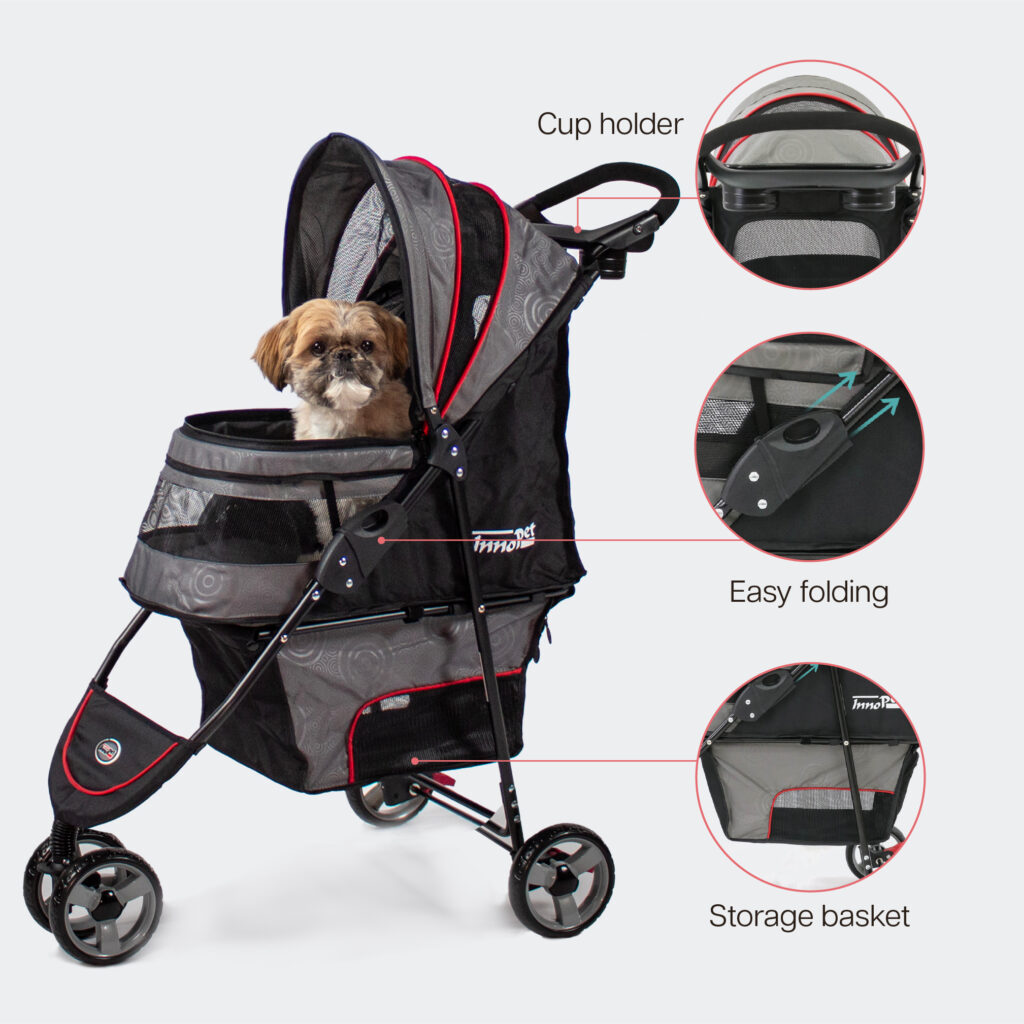 Segawe 4-Wheel Pet Stroller With Foldable Carrier, Rain Cover, And Cup Holder – For Small Dogs & Cats Up To 30 Lbs