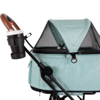 Ibiyaya Travois Tri-Fold dog Stroller in colour light blue. Compactly folding pet stroller with cabin that can be used as pet car seat.